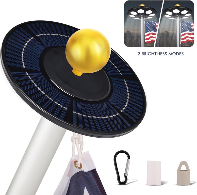 PPQ Solar Flagpole LED Light,136 LED 10000h Lifespan Black Flag Pole Light for 15-25 Ft Poles,Solar Powered Waterproof Lighting on Outdoor Pole Top,10 Hour Dusk to Dawn Auto On/Off - Image 2